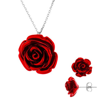 Parure Notting Hill - Boucles d'Oreilles & Collier Rose Rouge